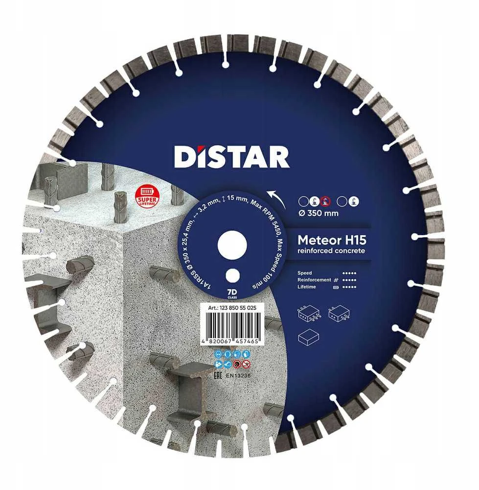 Distar 350 mm x 25.4 Meteor H15 deimantinis betono pjovimo diskas