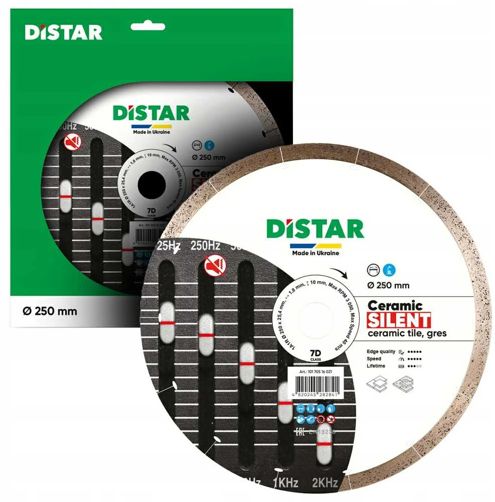 250 mm deimantinis pjovimo diskas Ceramics Silent, Distar