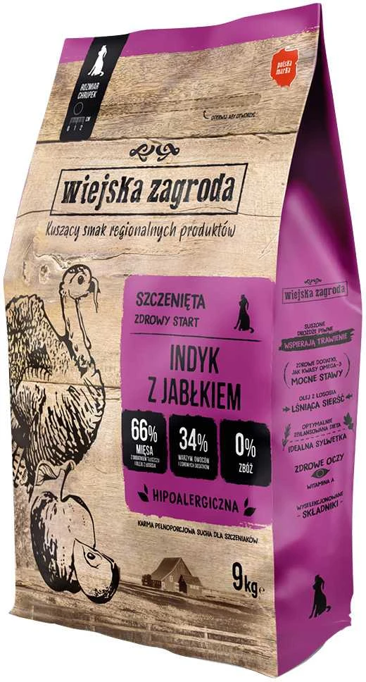 WIEJSKA ZAGRODA kalakutiena with apple M Puppy – sausas Maistas šunims – 9kg