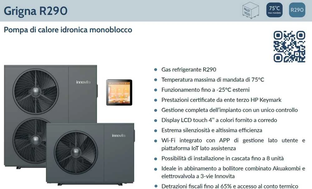Aukštatemperatūrinis Šilumos Siublys Monoblokas Innovita Grigna R290 13M vienos fazės