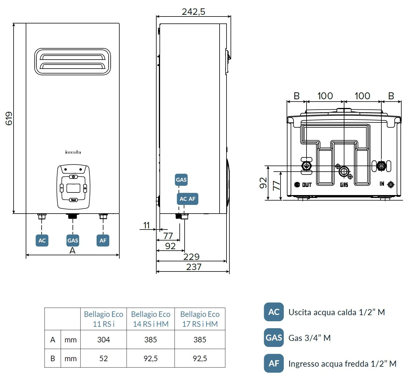Dujinis vandens šildytuvas Innovita Bellagio Eco 11 RS i (29,8 kW) MTN+GPL Outdoor aprašymas - Prekės nuotrauka