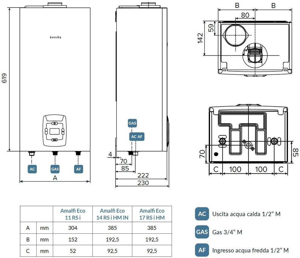 Dujinis vandens šildytuvas Innovita Amalfi Eco 11 RS i (24,3 kW) MTN+LPG