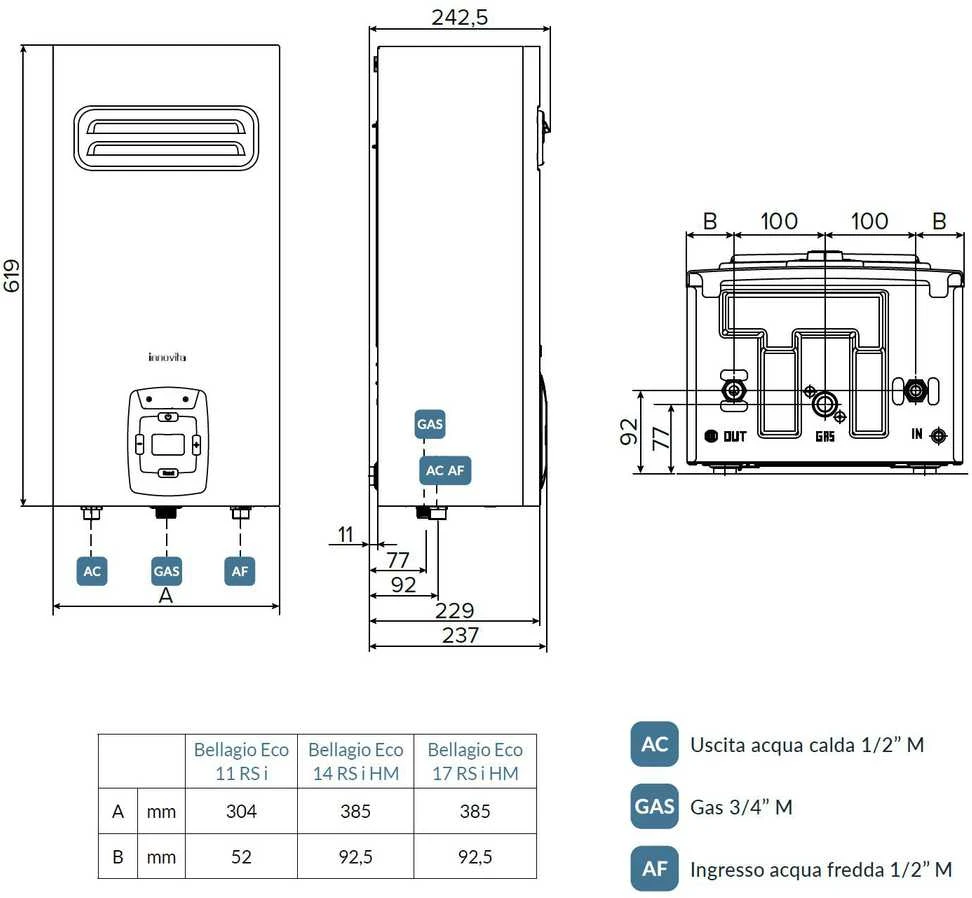 Dujinis vandens šildytuvas Innovita Bellagio Eco 11 RS i (29,8 kW) MTN+GPL Outdoor