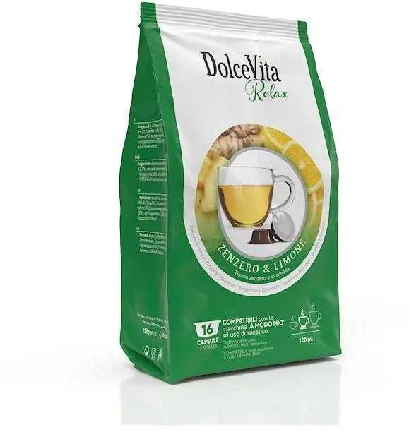 Dolce Vita Zenzero & Limone — imbiero ir citrinos arbatos kapsulės 16vnt. (tinka Lavazza A Modo Mio* sistemai)