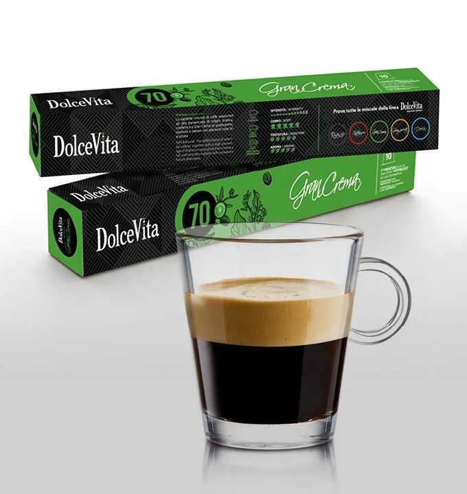Dolce Vita Gran Crema — kreminės tekstūros kavos kapsulės 10vnt. (70% Arabica) (tinka Nespresso* sistemai)