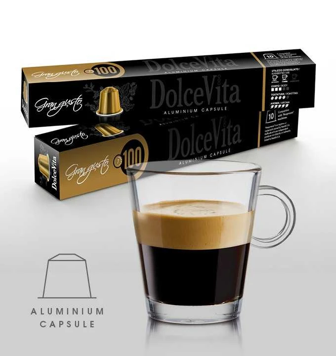 Dolce Vita Gran Gusto — pilno skonio kavos kapsulės 10vnt. (100% Arabica, aliumininės) (tinka Nespresso* sistemai)