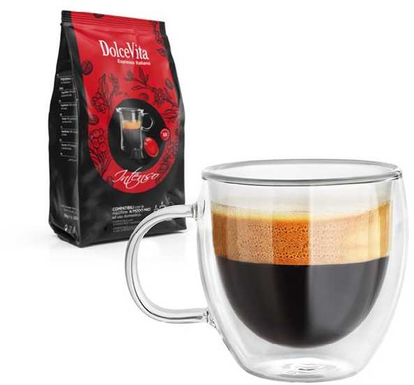 Dolce Vita Intenso — intensyvios stiprios kavos kapsulės 16vnt. (50% Arabica) (tinka Lavazza A Modo Mio* sistemai)