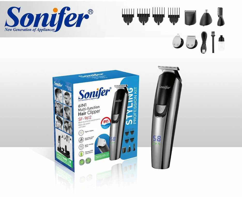 Plaukų kirpimo mašinėlė Sonifer SF-9612, 6in1, IPX5, įkraunama