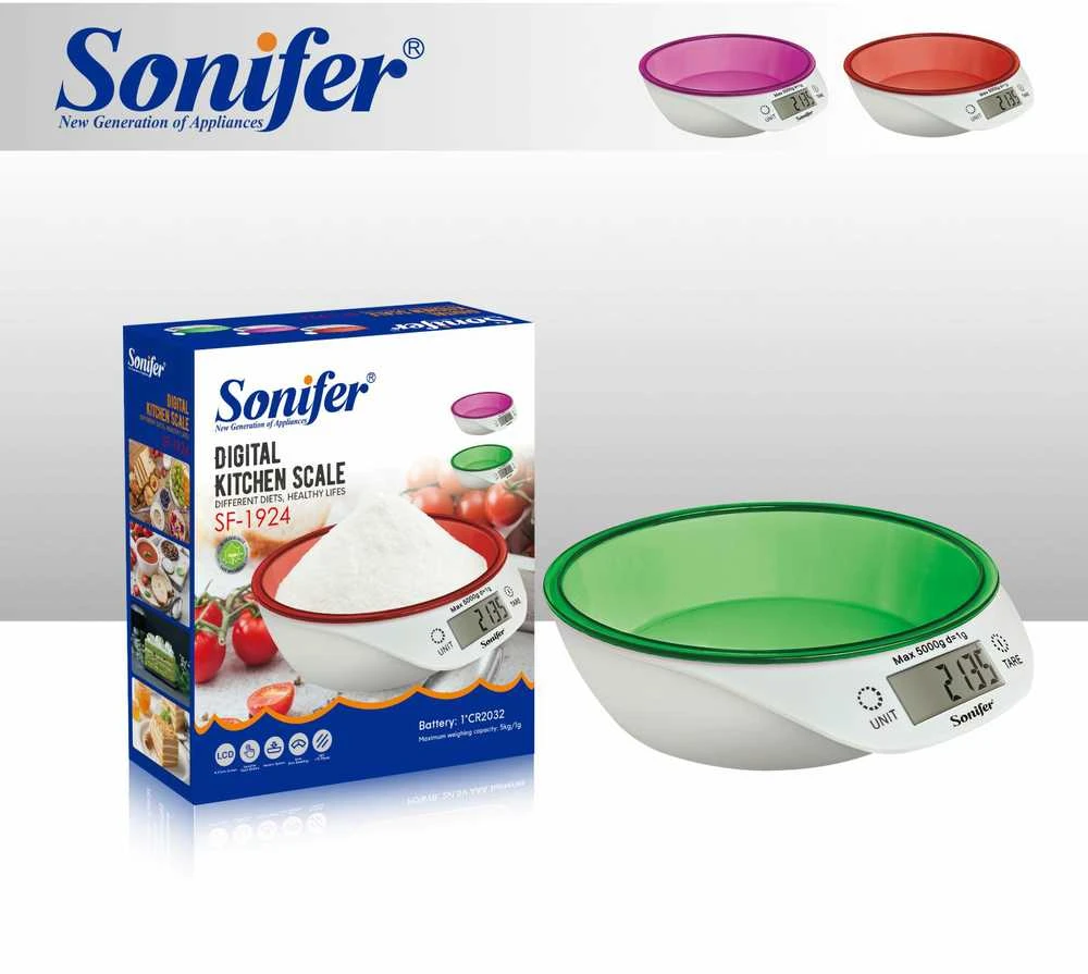 Virtuvinės svarstyklės Sonifer SF-1924 – 5kg, LCD, su dubeniu