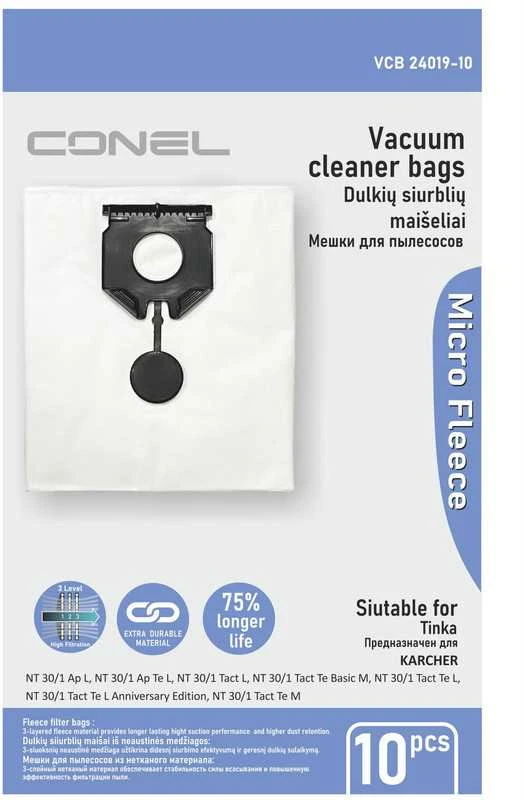 Conel Dulkių maišeliai KARCHER NT 30/1 ( 2.889-154.0 ) dulkių siurbliams - 10 vnt.