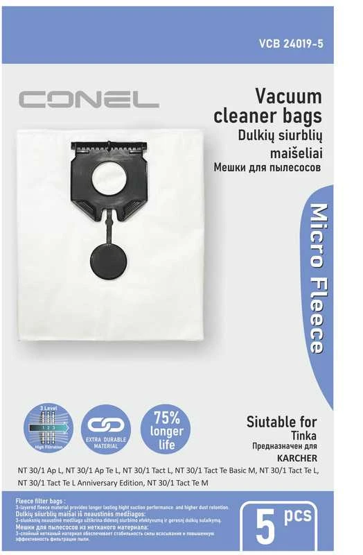 Conel Dulkių maišeliai KARCHER NT 30/1 ( 2.889-154.0 ) dulkių siurbliams - 5 vnt.