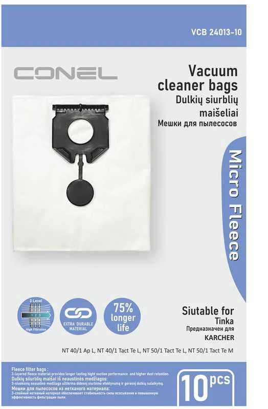 Conel Dulkių maišeliai KARCHER NT 40/1 NT 50/1 ( 2.889-155.0 ) dulkių siurbliams - 10 vnt.
