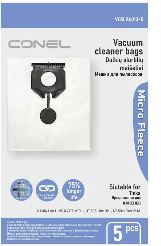 Conel Dulkių maišeliai KARCHER NT 40/1 NT 50/1 ( 2.889-155.0 ) dulkių siurbliams - 5 vnt.