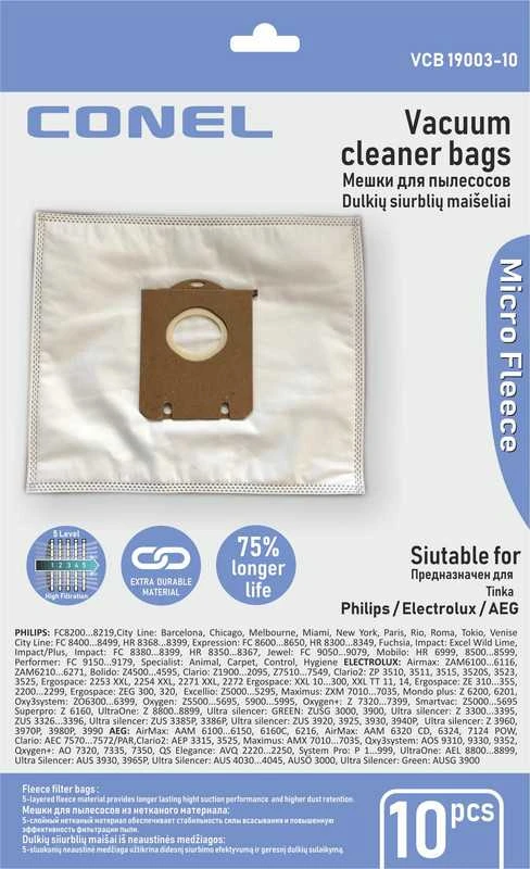 Conel Dulkių maišeliai Philips / Electrolux / AEG / S-Bag dulkių siurbliams- 10 vnt.