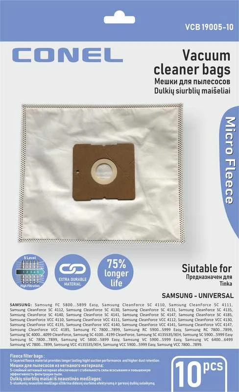 Conel Dulkių maišeliai SAMSUNG / UNIVERSAL dulkių siurbliams - 10 vnt.