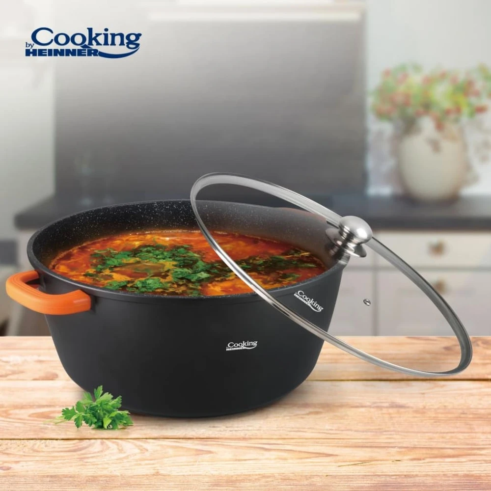 ALIUMINIO PADAŽŲ KEPTUVAS SU DANGTELIU 44X19 CM, 23L, TAMSIOSIOS LINIJOS, „COOKING BY HEINNER“