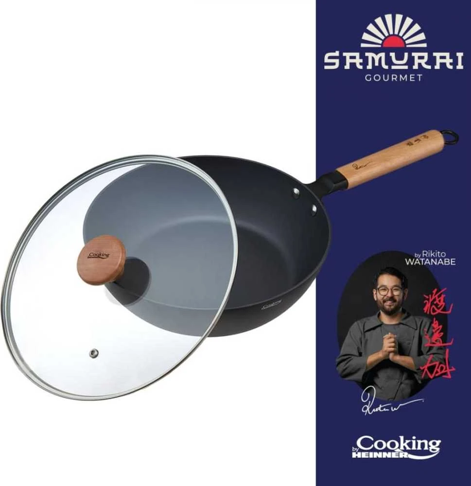 Cooking By Heinner Wok keptuvė su dangčiu aliuminio su keramikos danga 24x7.5cm HR-SNT-WC24 HEINNER