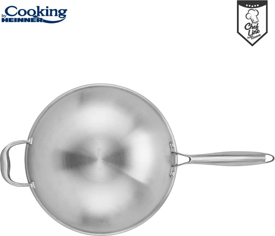 NERŪDIJANČIO PLIENO WOK LINIJA + STIKLINIS DANGTELIS 30X8,5 CM, 4,5 L, TITANIUM 3, COOKING BY HEINNER