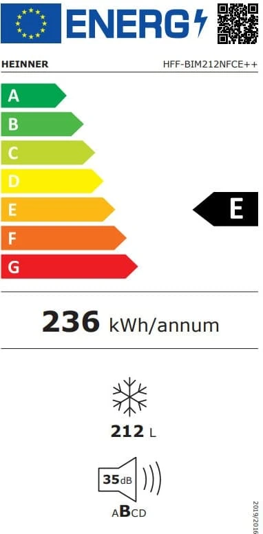 Įmontuojamas Šaldiklis HFF-BIM212NFCE++ HEINNER