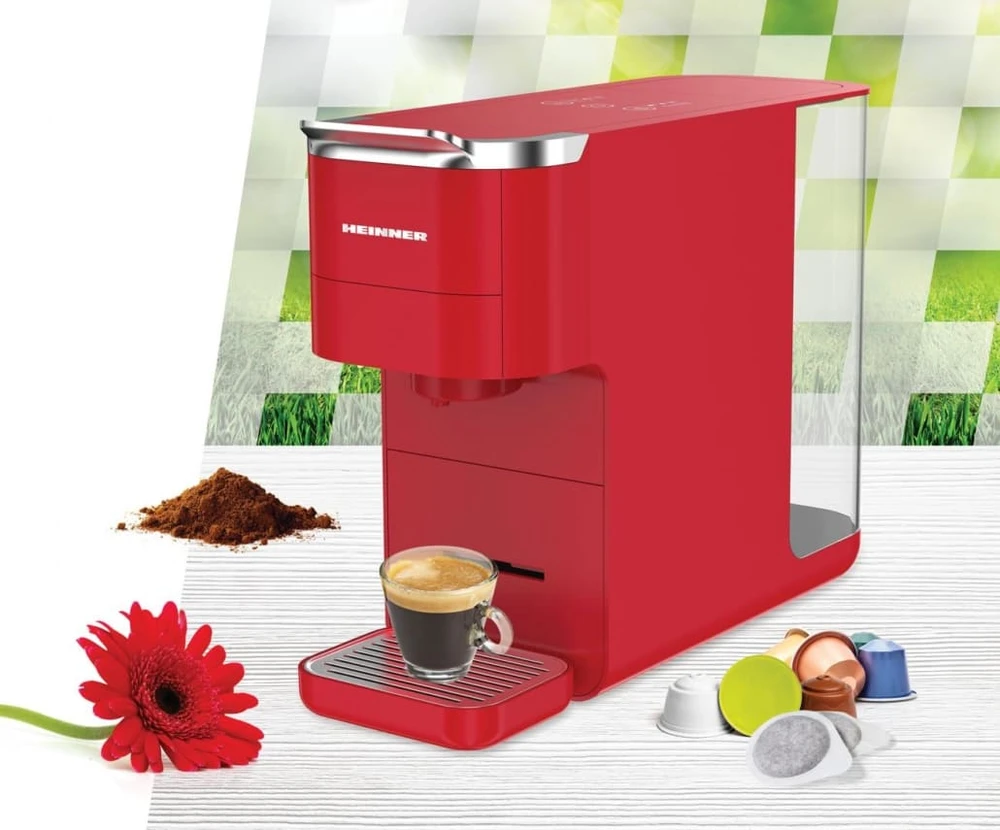 Kavos aparatas (tinka įv.kapsulės ir biri kava) 1525W, 1.5L HEMC-DD15RED HEINNER