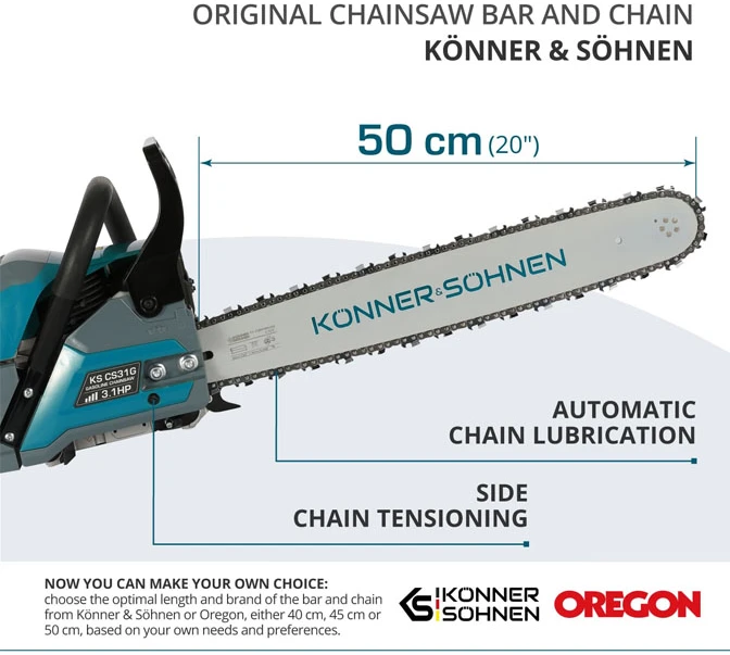 Benzininis grandininis pjūklas 54.5cc 50cm/20" KS CS31G-20 KONNER & SOHNEN