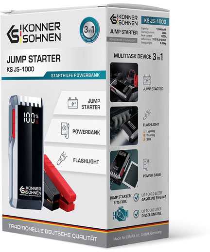 KÖNNER & SÖHNEN Paleidėjas starteris power bank 1000A, 12Ah, KS JS-1000