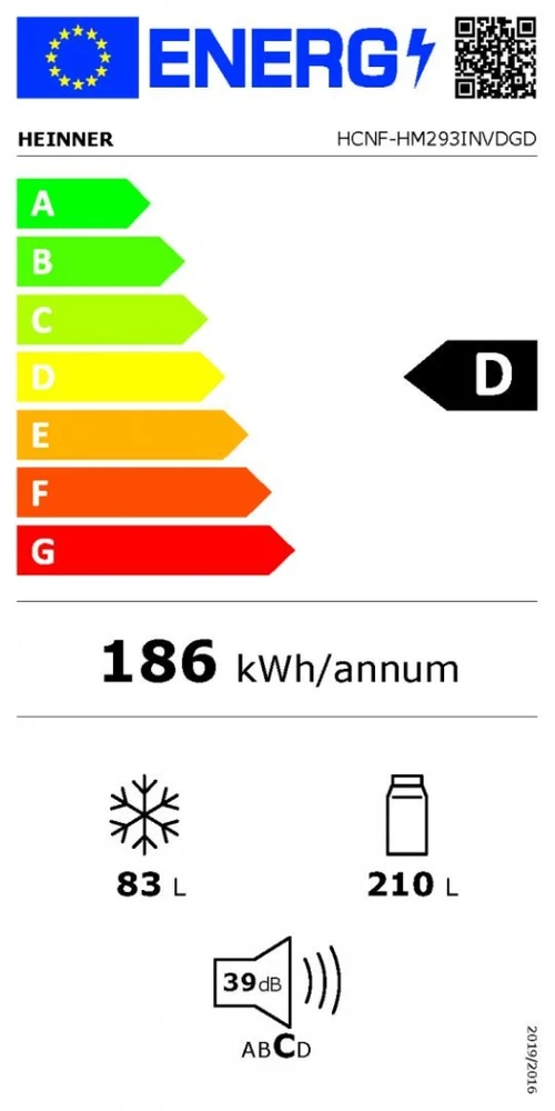Šaldytuvas Combi No Frost HCNF-HM293INVDGD HEINNER