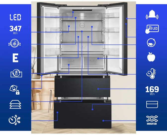 Šaldytuvas french door HCFD-M516INVHDXE++ HEINNER