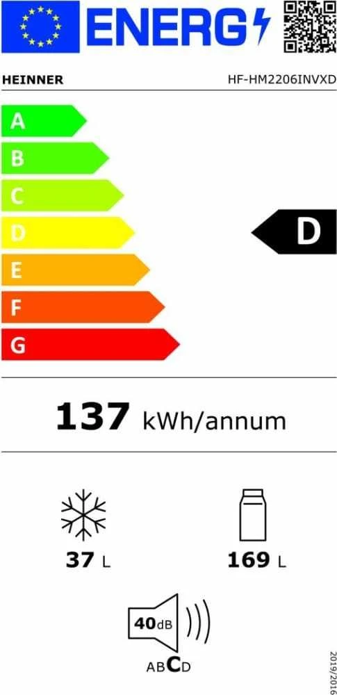 Šaldytuvas su šaldikliu viršuje HF-HM2206INVXD HEINNER