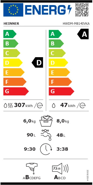 Skalbimo mašina su džiovykle HEINNER  HWDM-M814IVKA