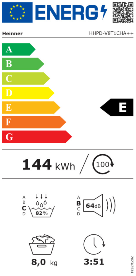 Džiovyklė Uscator de rufe cu pompa de caldura Heinner HHPD-V8T1CHA++