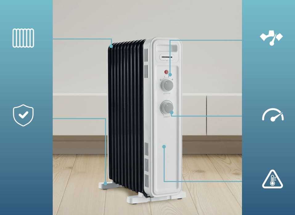 Tepalinis radiatorius 1000W/1300W/2300W HOH-M11WH-BK HEINNER