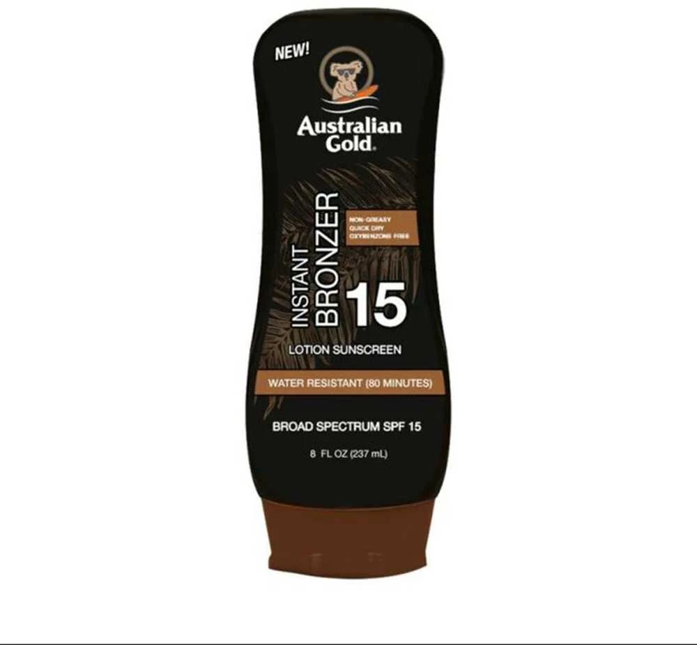 Australian Gold Instant Bronzer Lotion Sunscreen SPF15 Apsauginis losjonas nuo saulės su bronzantais, 237 ml