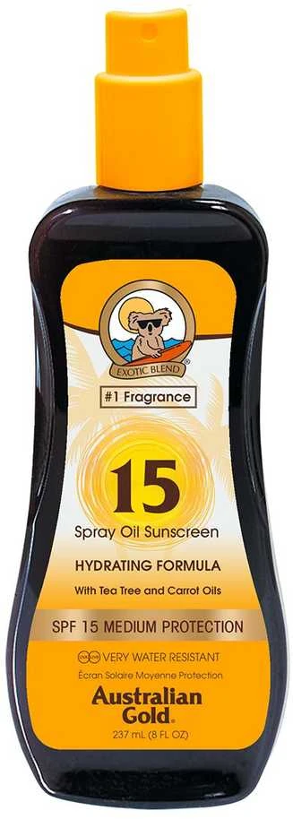 Australian Gold Suncreen SPF15 Spray Oil Hydrating Formula Drėkinantis apsauginis purškiamas aliejus nuo saulės, 237 ml