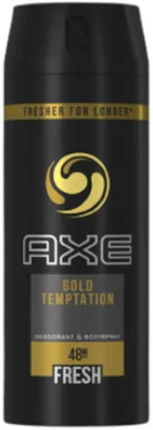Axe Gold Temptation dezodorantas – juodas flakonas su aukso detalėmis