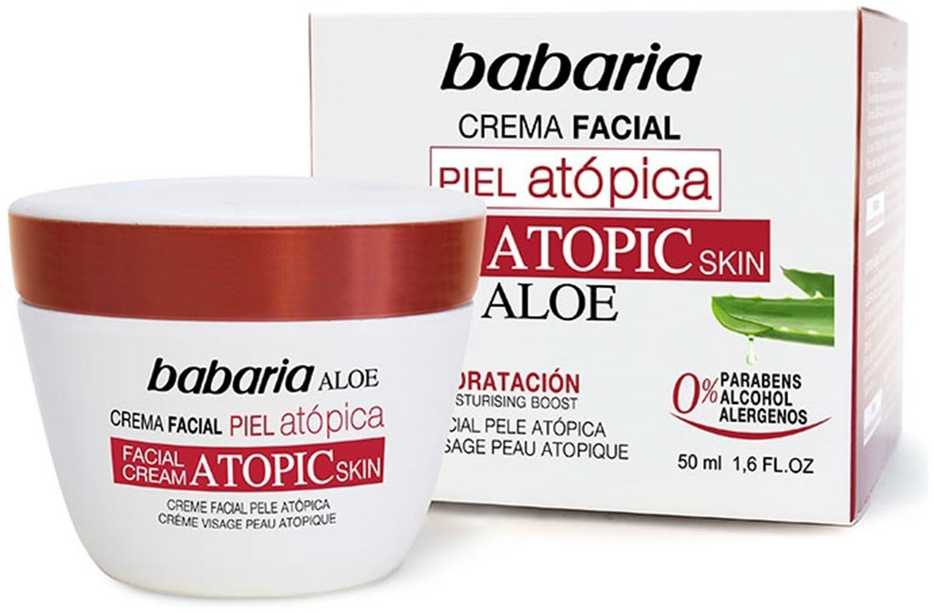 Babaria Aloe Vera Facial Kreminis Atopic Skin 0% veido kremas atopinei odai, 50 ml