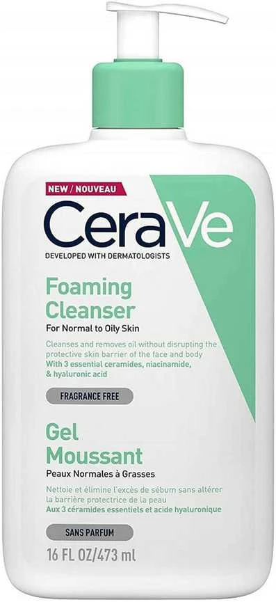 Putojantis veido ir kūno prausiklis normaliai ir riebiai odai Cerave Foaming Cleansing Gel, 473 ml