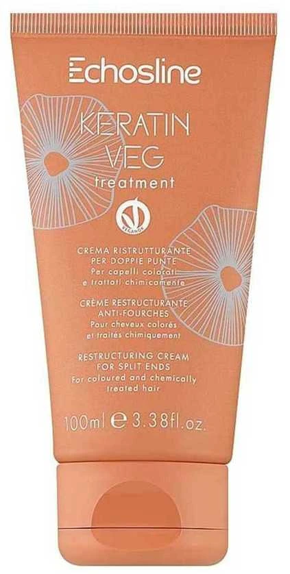 ECHOSLINE Keratin Veg Treatment Restructuring Kreminis galiukus atstatantis kremas dažytiems ir pažeistiems plaukams, 100 ml