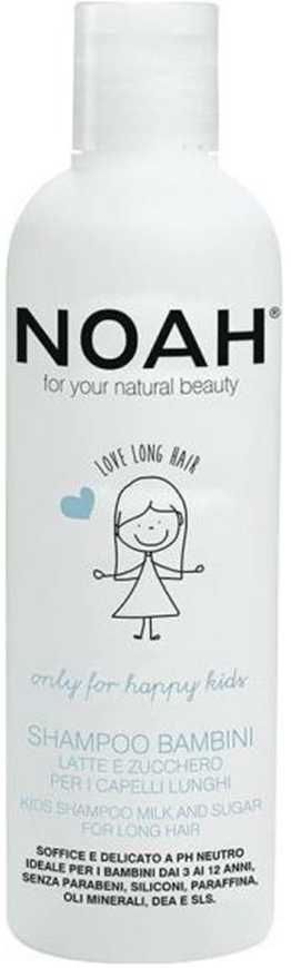 Noah Kids Šampūnas Milk And Sugar For Long Hair Vaikiškas šampūnas su pienu ir cukrumi ilgiems plaukams, 250 ml