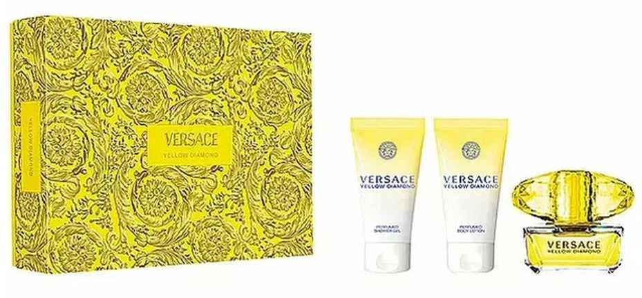 Versace Geltona Diamond rinkinys moterims (EDT, 50 ml + kūno losjonas, 50 ml + dušo želė, 50 ml)