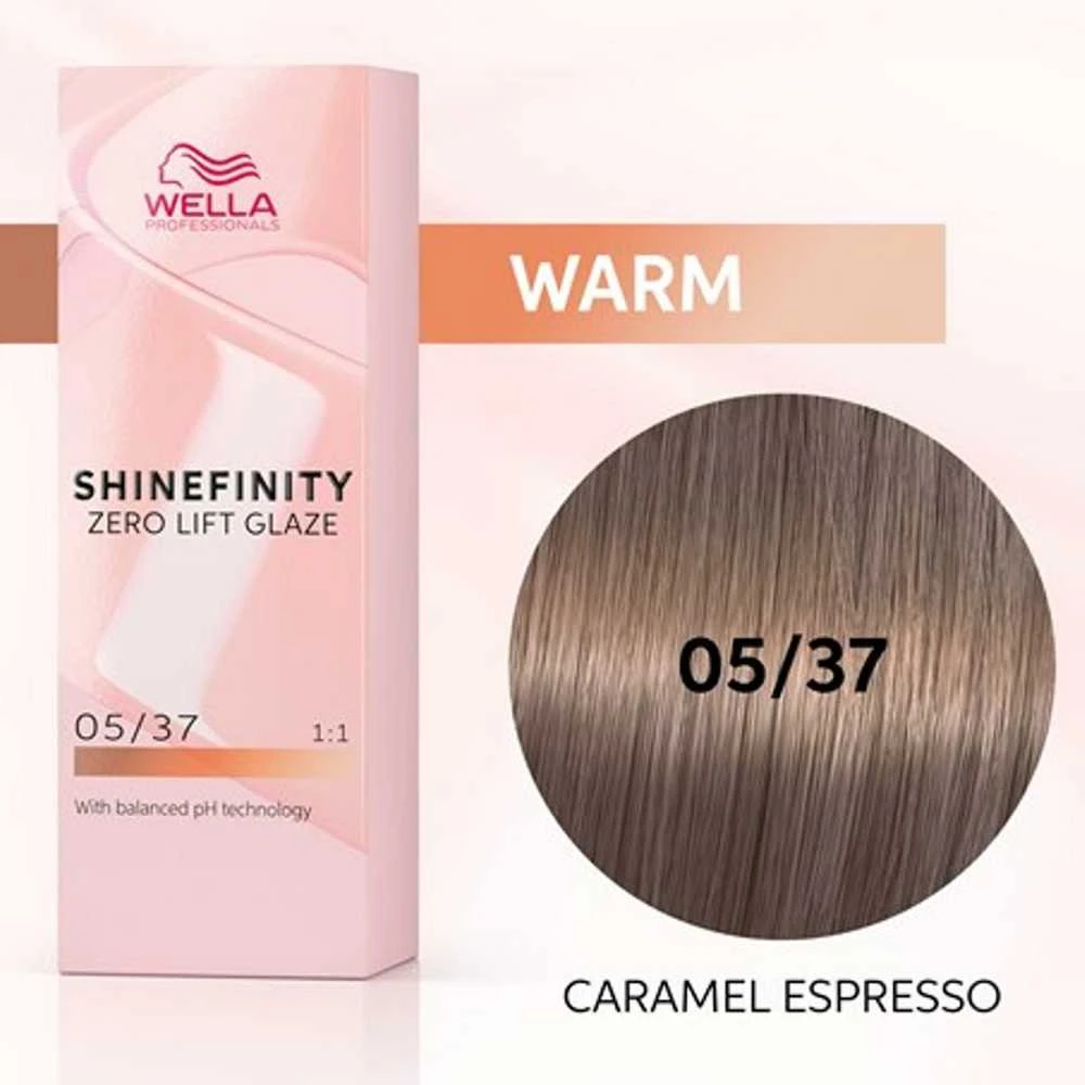 Wella Shinefinity 05/37 Caramel Espresso dažų pakuotė