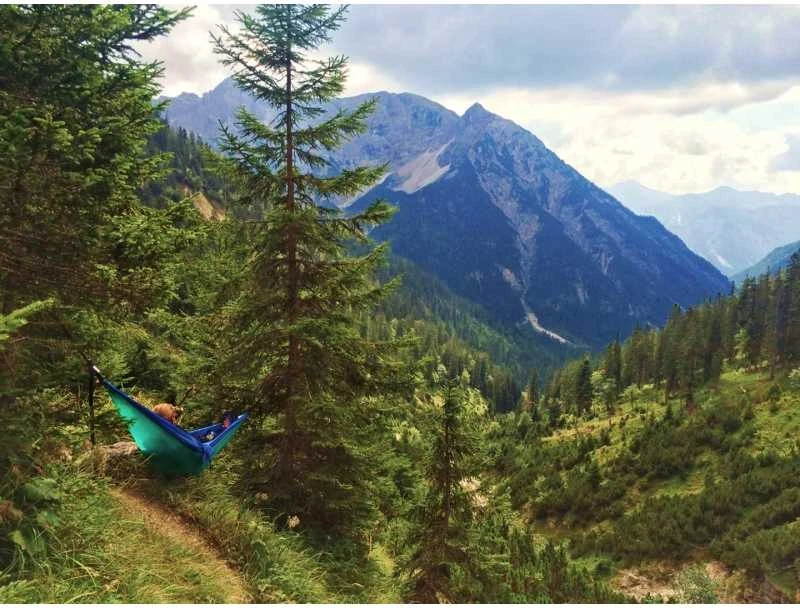 Amazonas Adventure ice-mėlynas kelioninis hamakas, 275x140 cm, itin lengvas (tik 180 gramų)