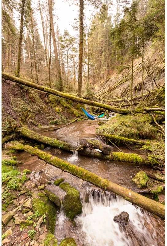 Amazonas Adventure ice-mėlynas kelioninis hamakas, 275x140 cm, itin lengvas (tik 180 gramų)