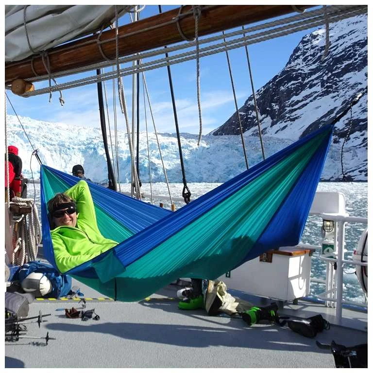 Amazonas Adventure ice-mėlynas kelioninis hamakas, 275x140 cm, itin lengvas (tik 180 gramų)