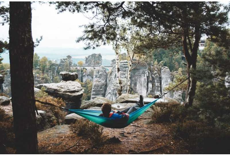 Amazonas Adventure ice-mėlynas kelioninis hamakas, 275x140 cm, itin lengvas (tik 180 gramų)