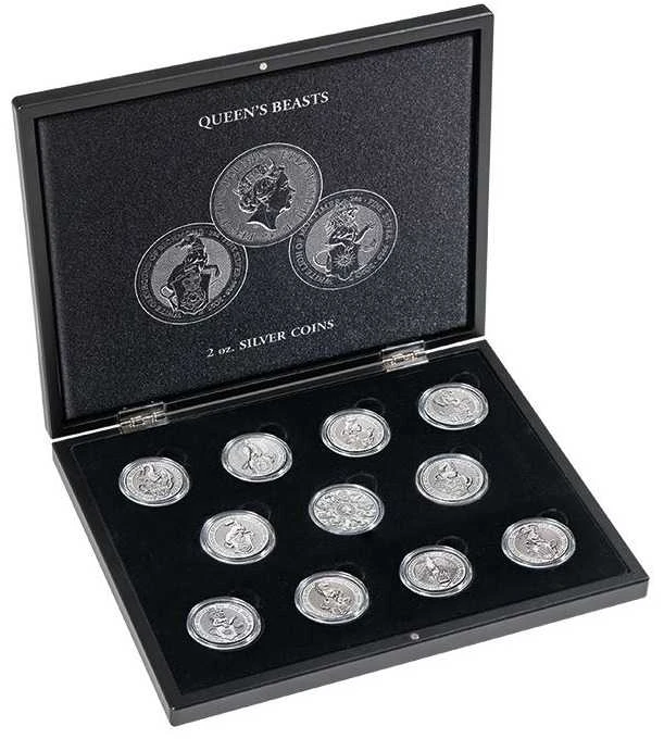 Dėžutė 2 oz sidabrinių monetų serijai "Karalienės Žvėrys"