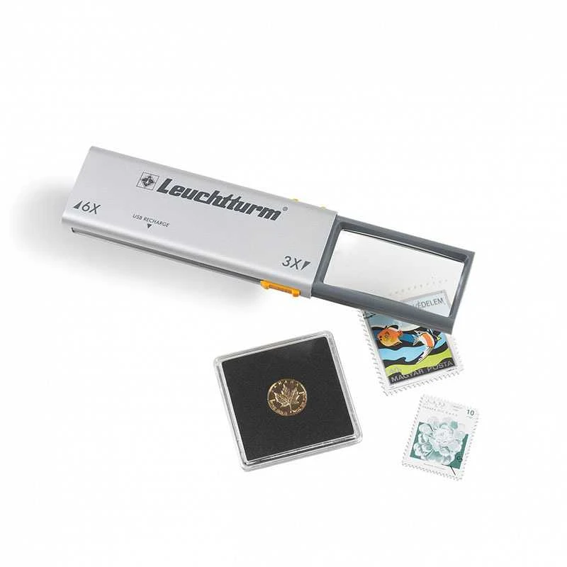 "Duplex" padidinimo stiklas (3x ir 6x) su LED USB įkrovikliu