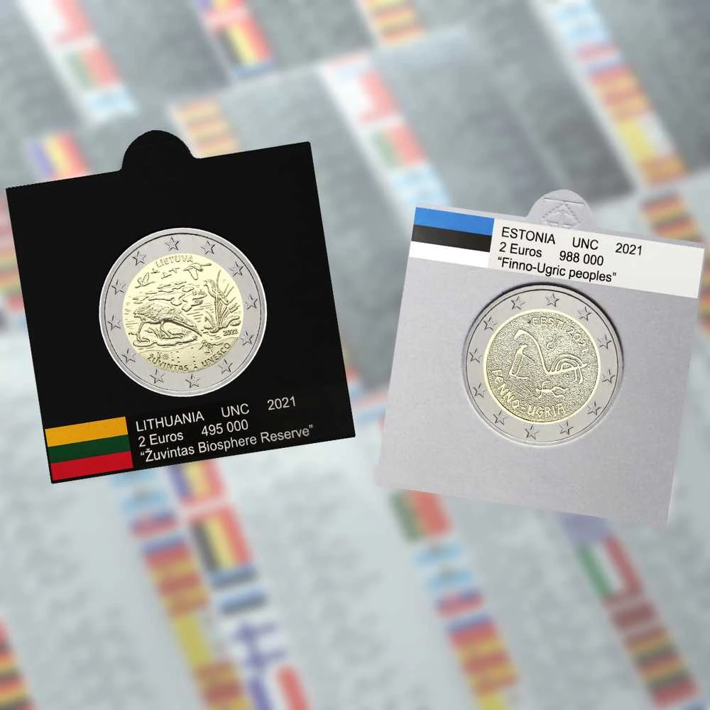 Vėliavėlės-lipdukai euro monetoms holderiuose (tik 2021 m.) (Balta)