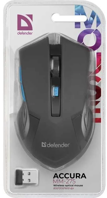 Kompiuterio Pelė - Defender Accura MM-275, Optinė 1600 DPI, Juoda/mėlyna
