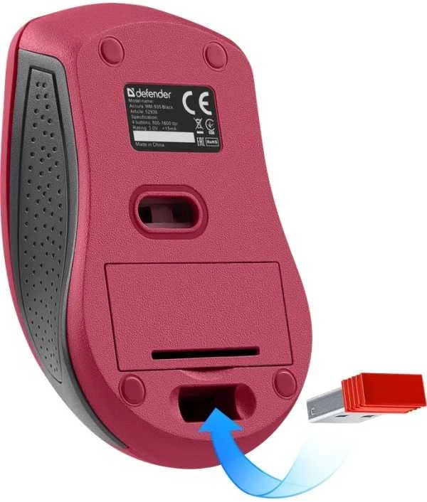 DEFENDER Optinė belaidė pelė Accura MM-935 red 4 buttons 800-1600 dpi